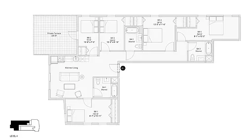 Floor plan 5 Bed 3 Bath - 1058 sqft