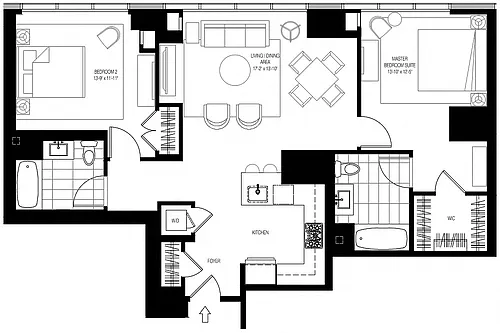 Floor plan 800 Park 2 Bed/2 Bath-B6