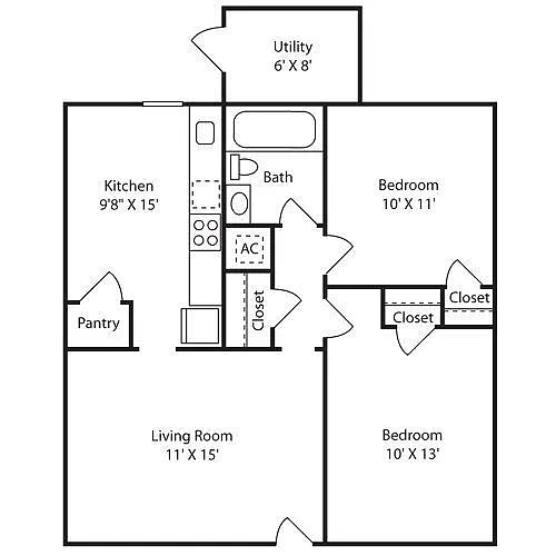 Floor plan 2 Bedroom 1 Bath