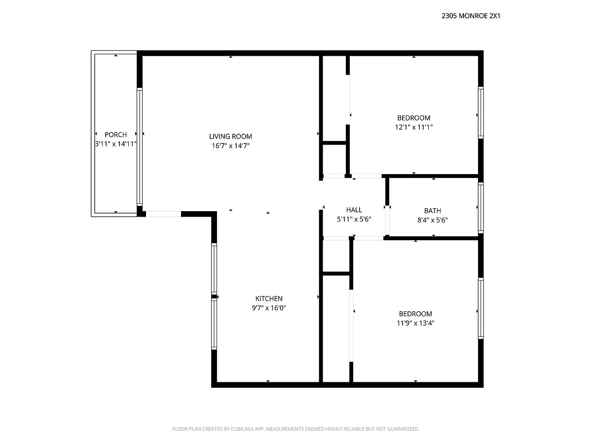 Floor plan 2 Bedroom 1 Bathroom (Patio)