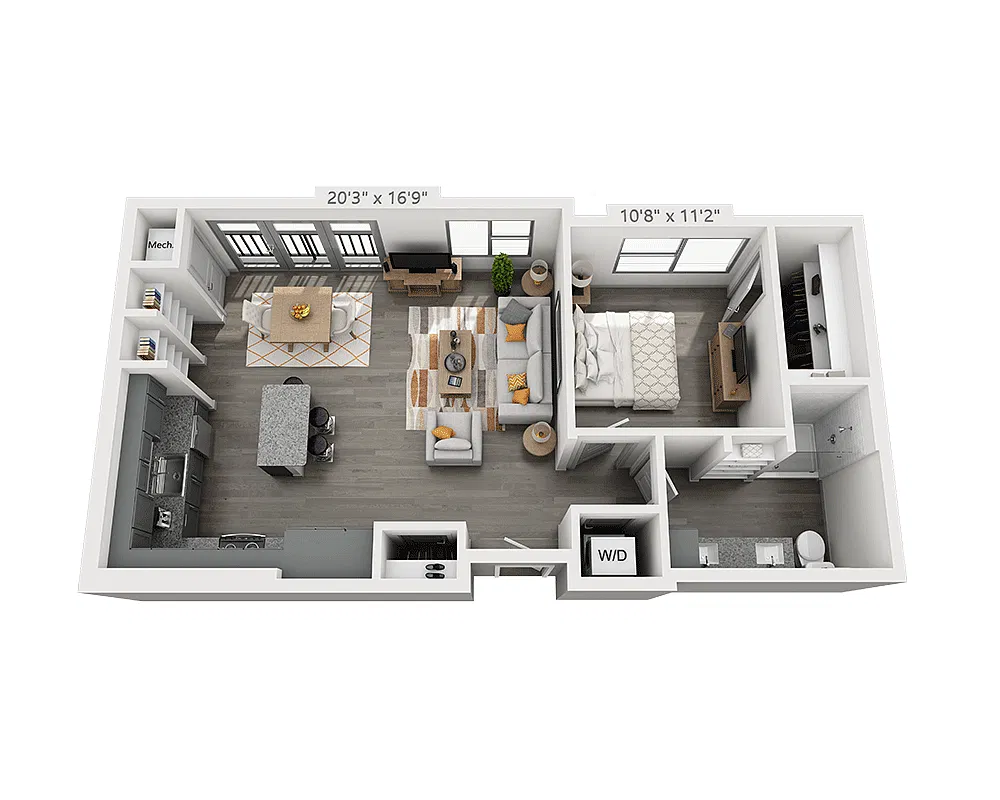 Floor plan One Bedroom A1R-II