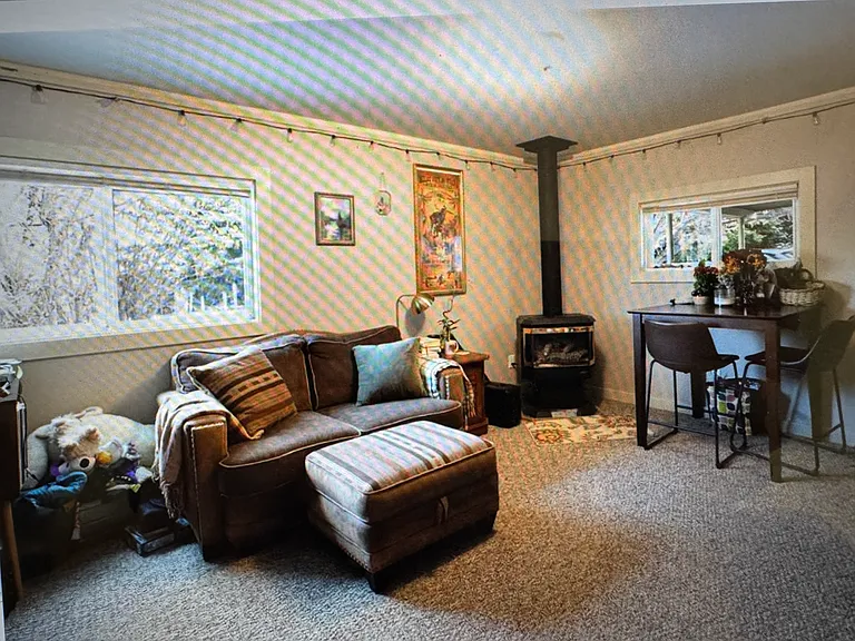 Living area with gas stove.