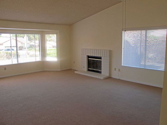 The large living room enjoys a warm fireplace