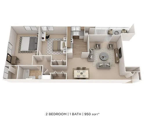 Floor plan Two Bedroom - 950 sqft