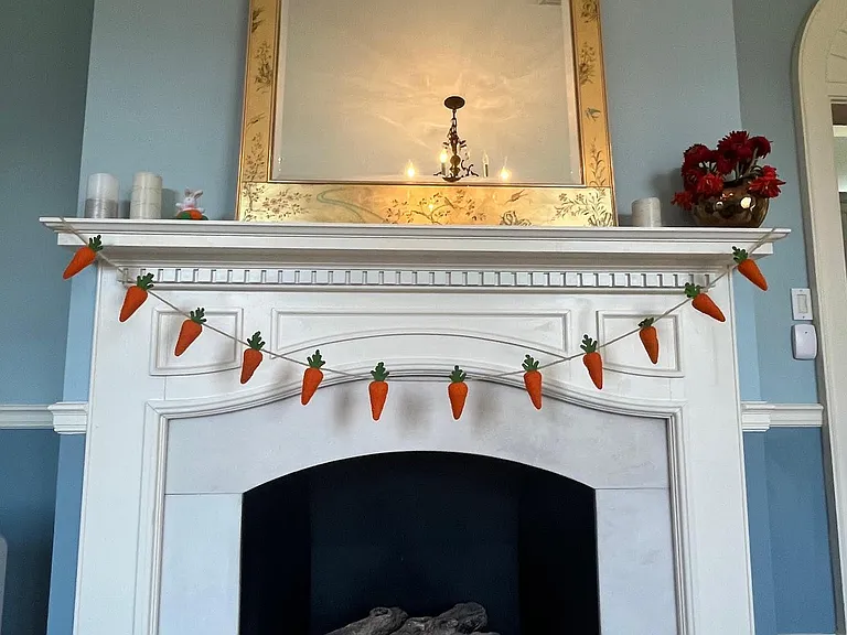 Fireplace in the formal dining room. Marble surround