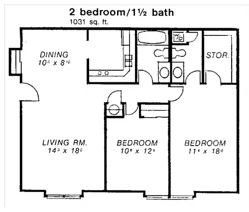 Floor plan Two Bed One and Half Bath