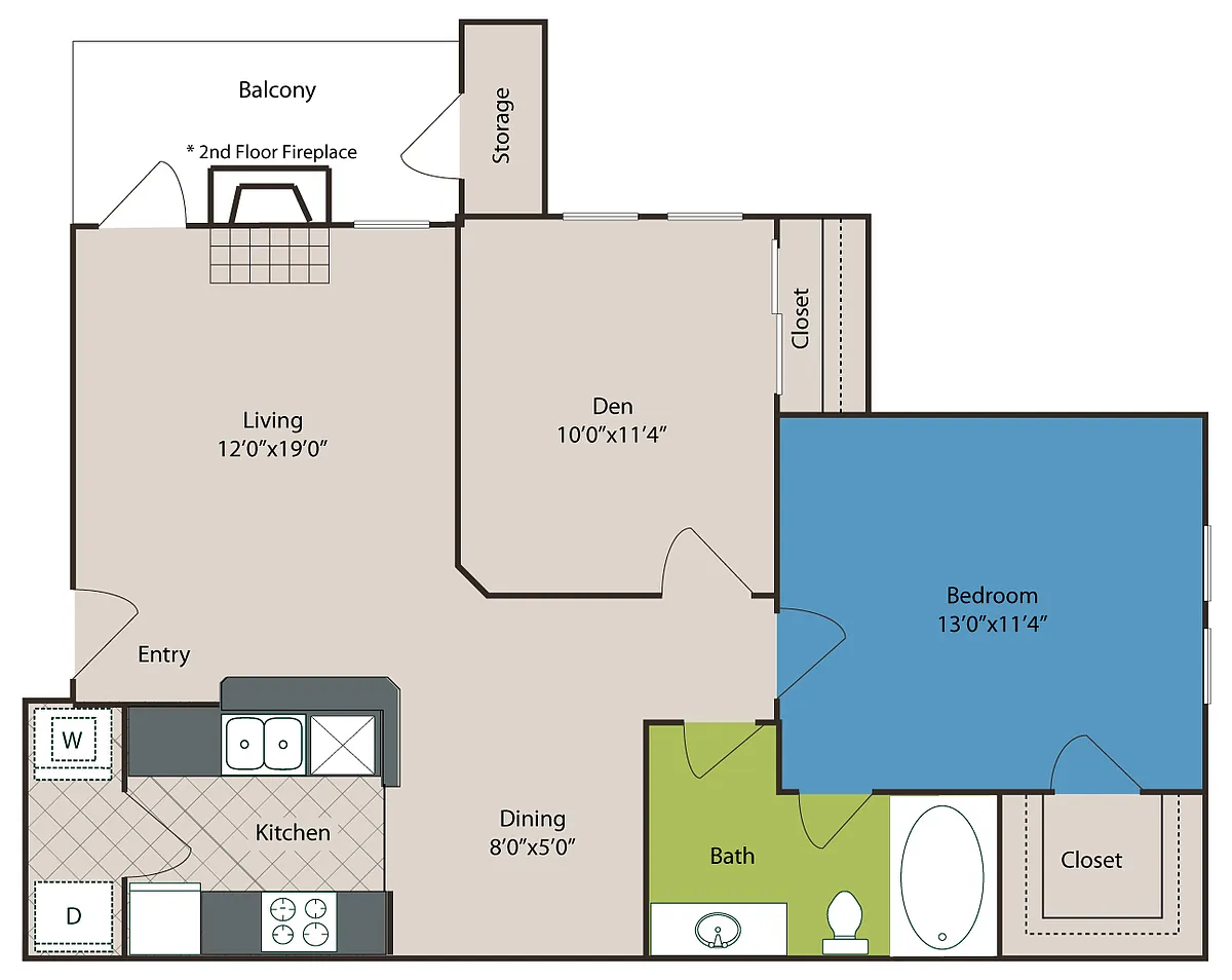 Floor plan 2 bedroom 1 bathroom 812 sq ft