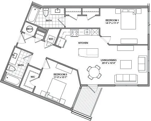 Floor plan 2 Bdrm S
