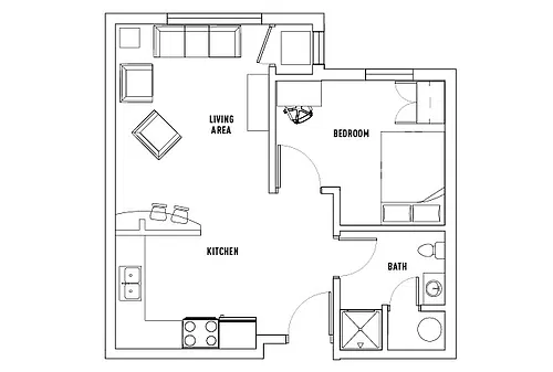 Floor plan 1 Bed - 1 Bath