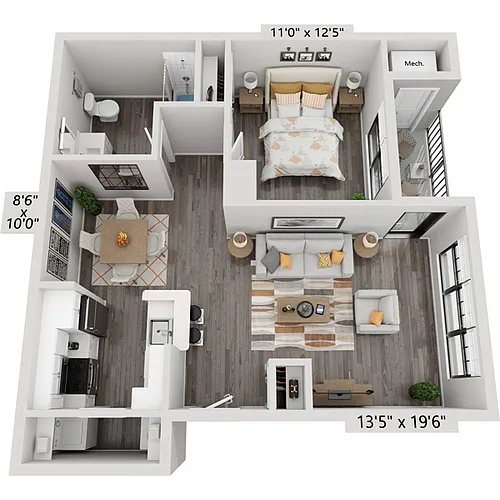 Floor plan One Bedroom A1B2