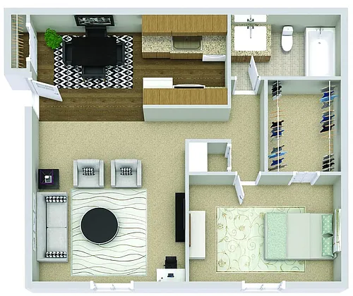 Floor plan The Aspen (1BR / 1BA)