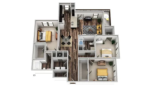Floor plan C1 - Three Bedroom, Two Bathroom