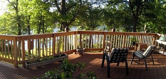 Deck overlooks the river