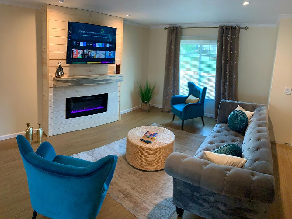 Living room with electric fireplace