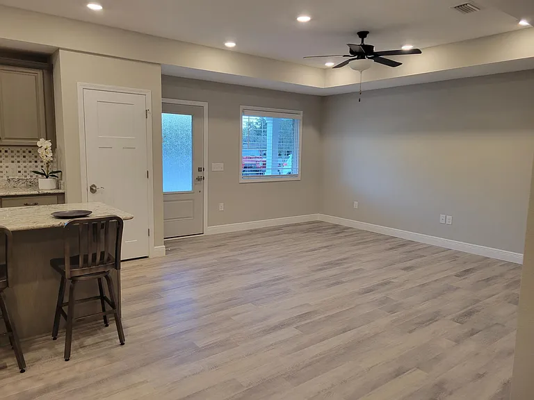 View from dining area to front door