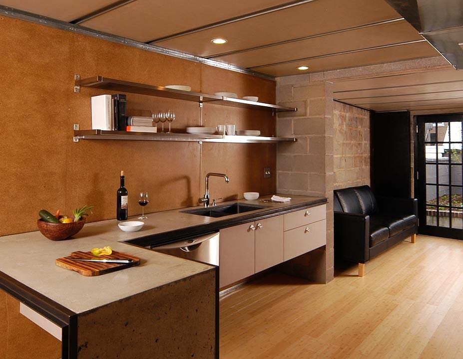 Open kitchen with view of private yard