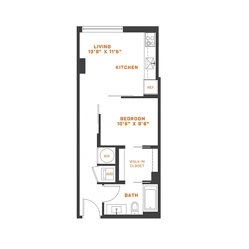 Floor plan 1 Bedroom - 1 Bath | AJ1