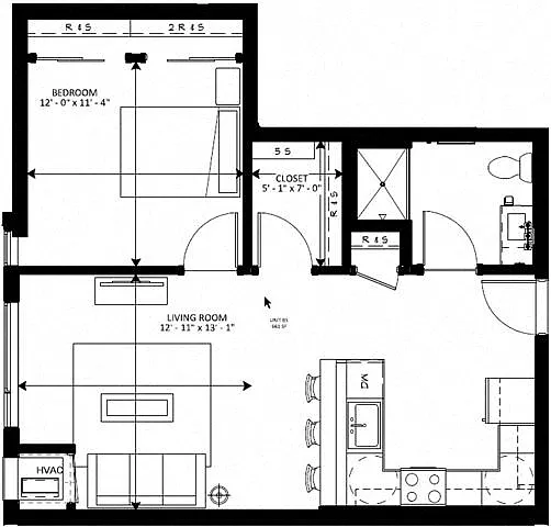 Floor plan B5 - 1 Bedroom