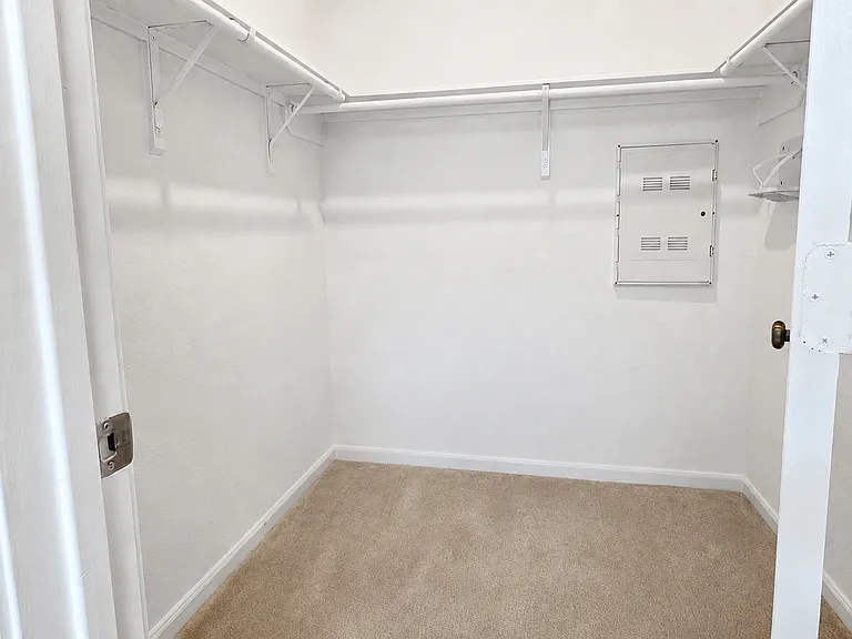 Generous walk-in closet with built-in shelving