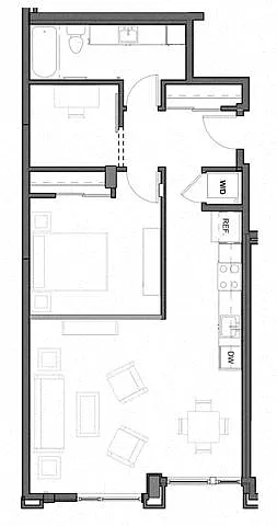 Floor plan 1Bd + Den - A