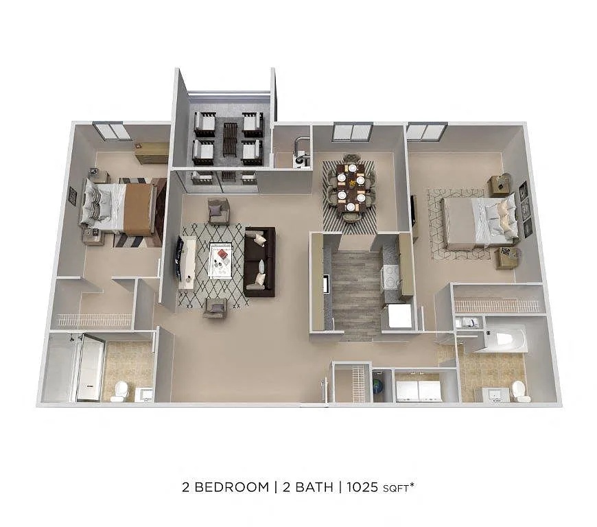 Floor plan Two Bedroom 2 Bath - 1,025 sqft