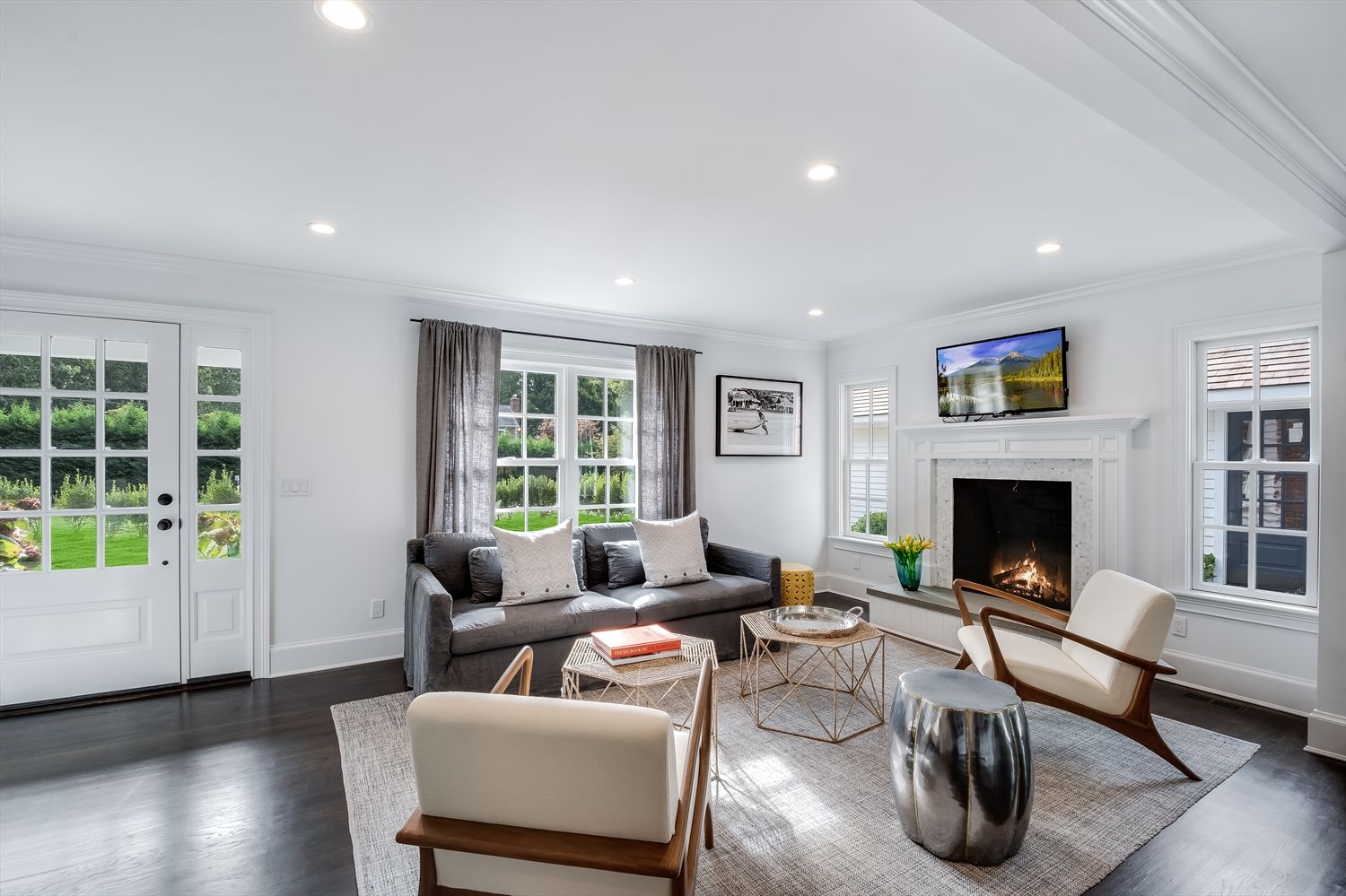 Living Room with wood burning fireplace