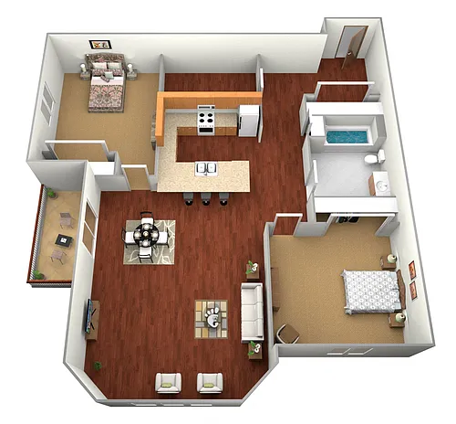 Floor plan Riverfront | 2 Bed, 1 Bath