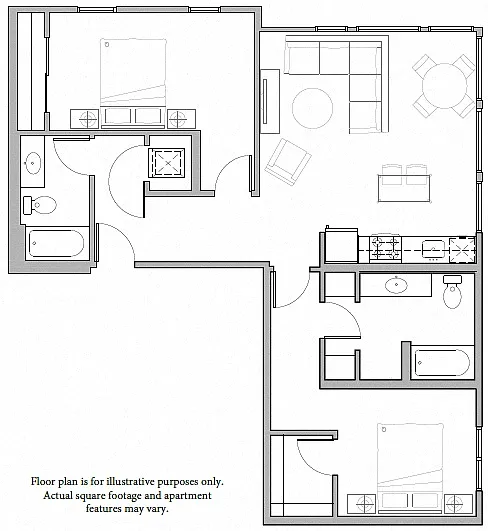Floor plan B1 2Bed-2 North