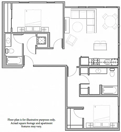 Floor plan B1 2Bed-2 North