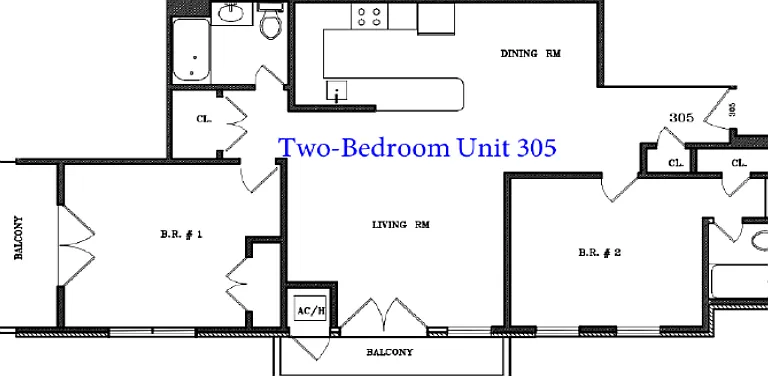 Typical 2 Bedroom, 2-Bathroom 2-Balcony plan