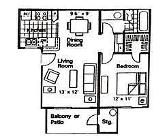 Floor plan 1 Bdr/1 Bath