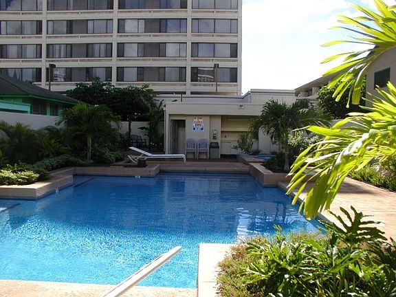 Pool with mens and womens bathroom