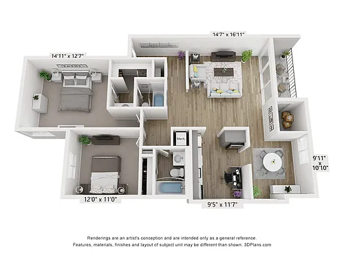 Floor plan C - 2BR 2BA (1130sf)