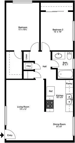 Floor plan 2 Bedroom 1 Bath
