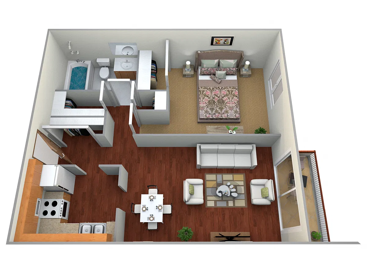 Floor plan Crystal/Waldorf 1 Bed, 1 Bath