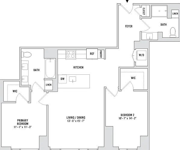 Two Bedroom B2 - 1099 Sq. Ft. - Residences 5305-5505 Two Bedroom B2 - 1099 Sq. Ft. - Residences 5305-5505