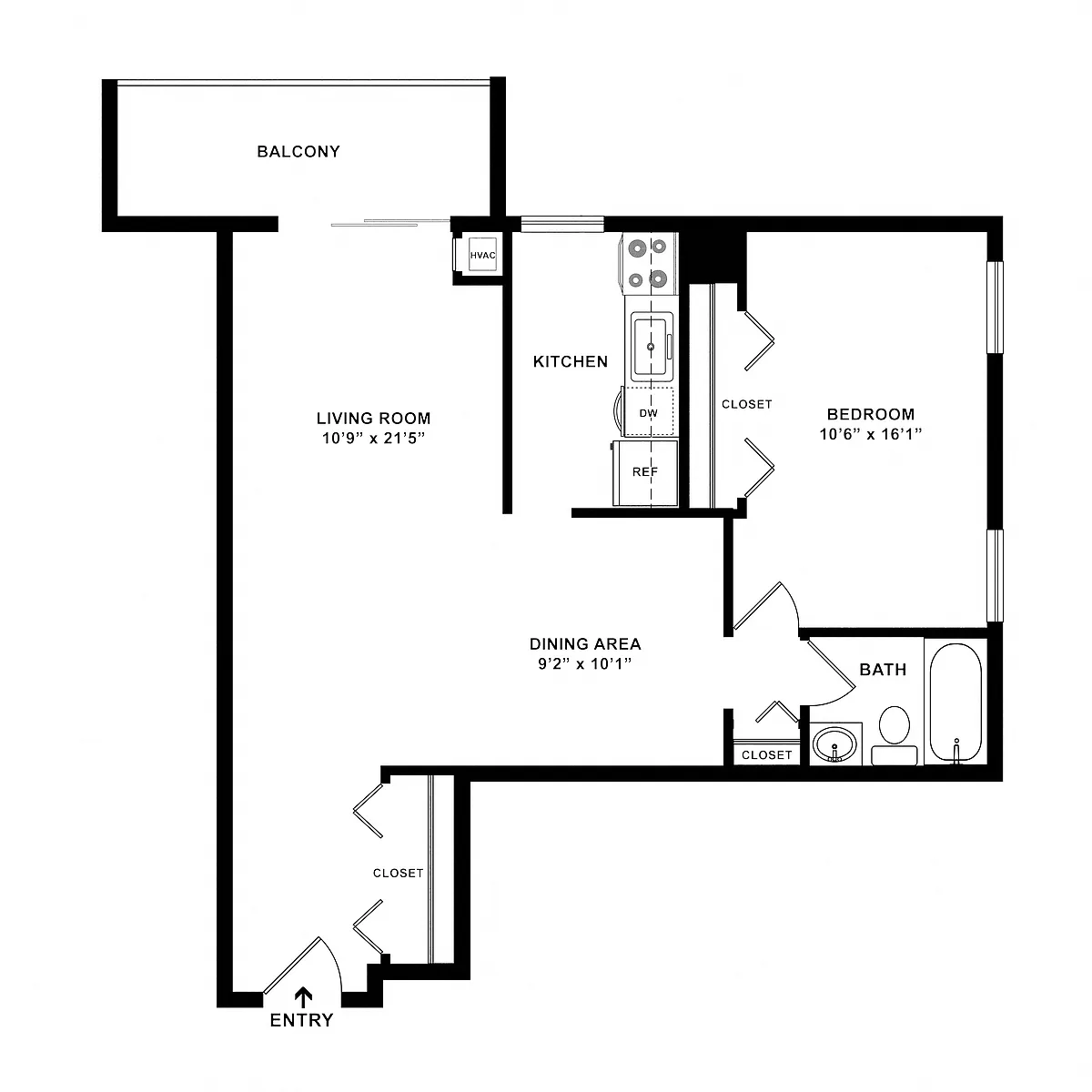 Floor plan 1 Bed - Highrise