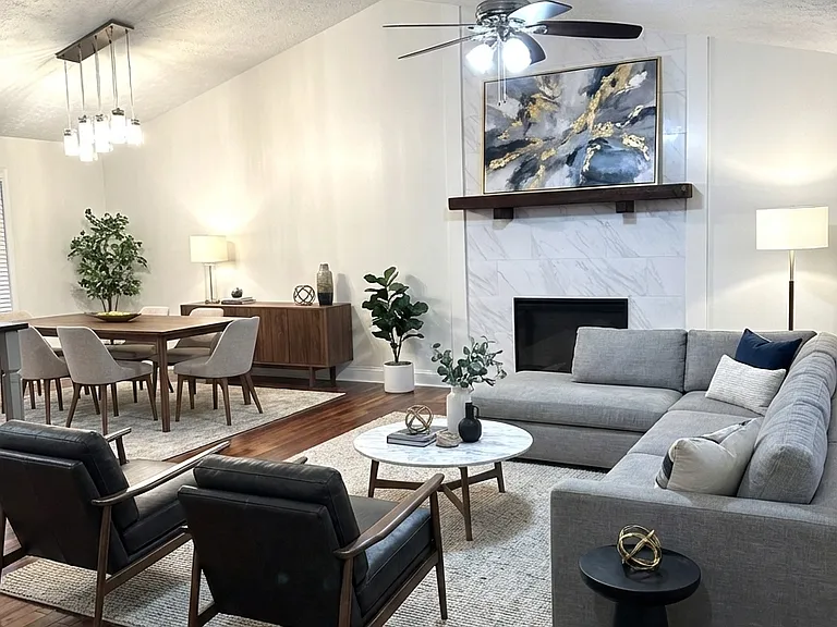 Living room / dining room staging view