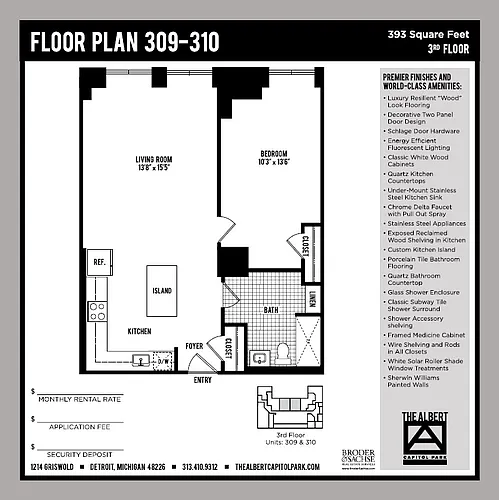 Floor plan 1 Bedroom Unit - 309 & 310