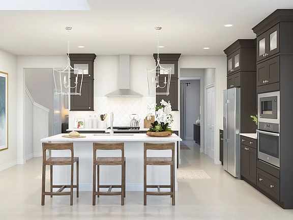 Kitchen with glass upper cabinets