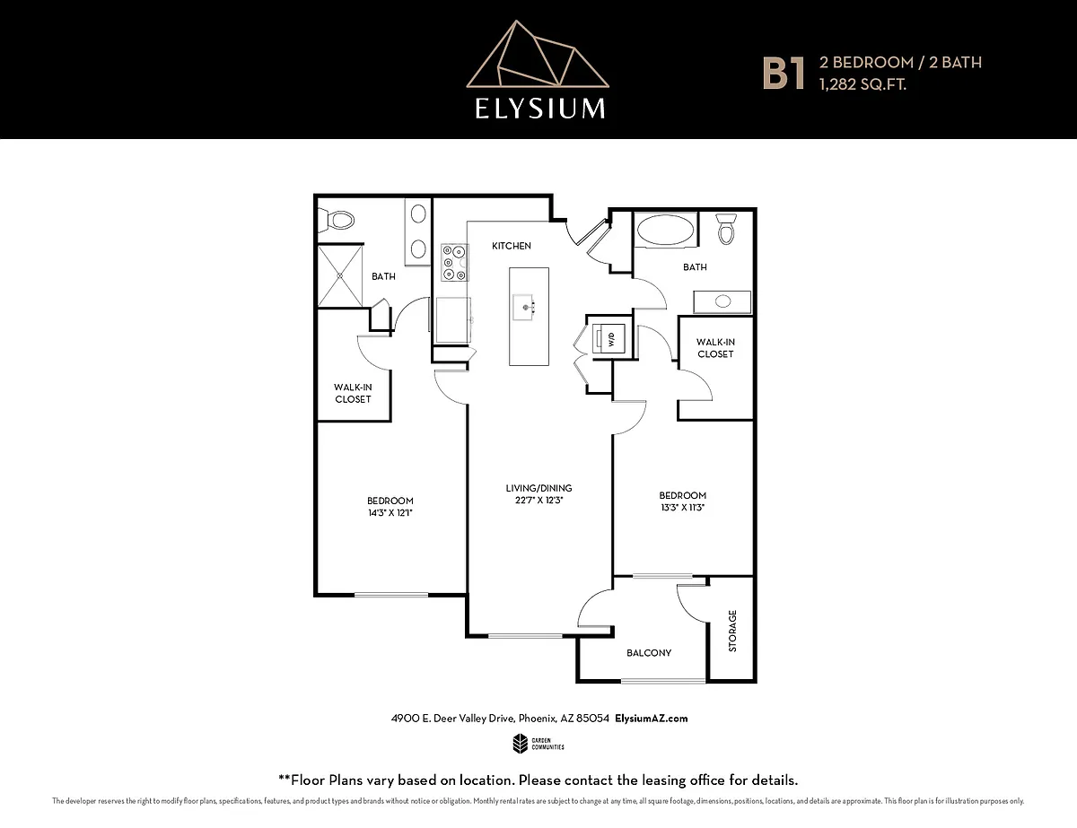 Floor plan B1 - 2 Bedrooms / 2 Bath