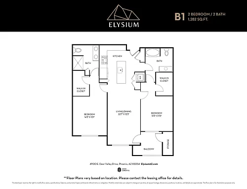 Floor plan B1 - 2 Bedrooms / 2 Bath