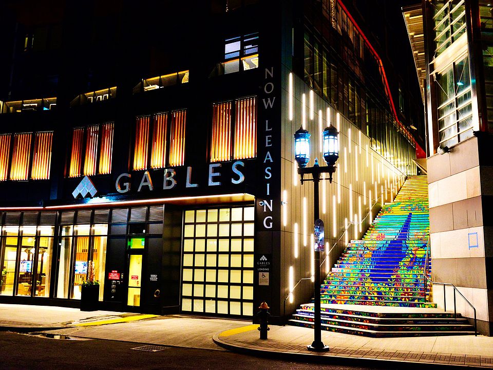 Gables Seaport Exterior and Steps at Night