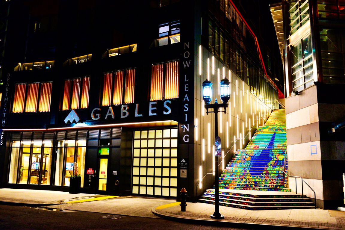 Gables Seaport Exterior and Steps at Night