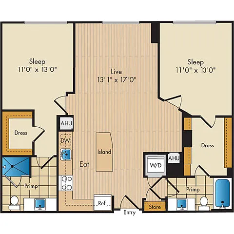 Floor plan 2 Bed 2 Bath Sig-BS4b