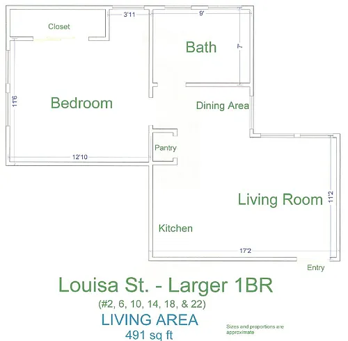 Floor plan 3510-3530 Louisa St- One Bedrooms