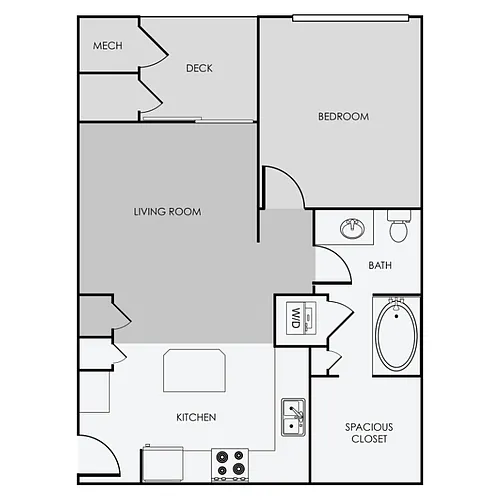 Floor plan A1 - 1 Bedroom, 1 Bathroom