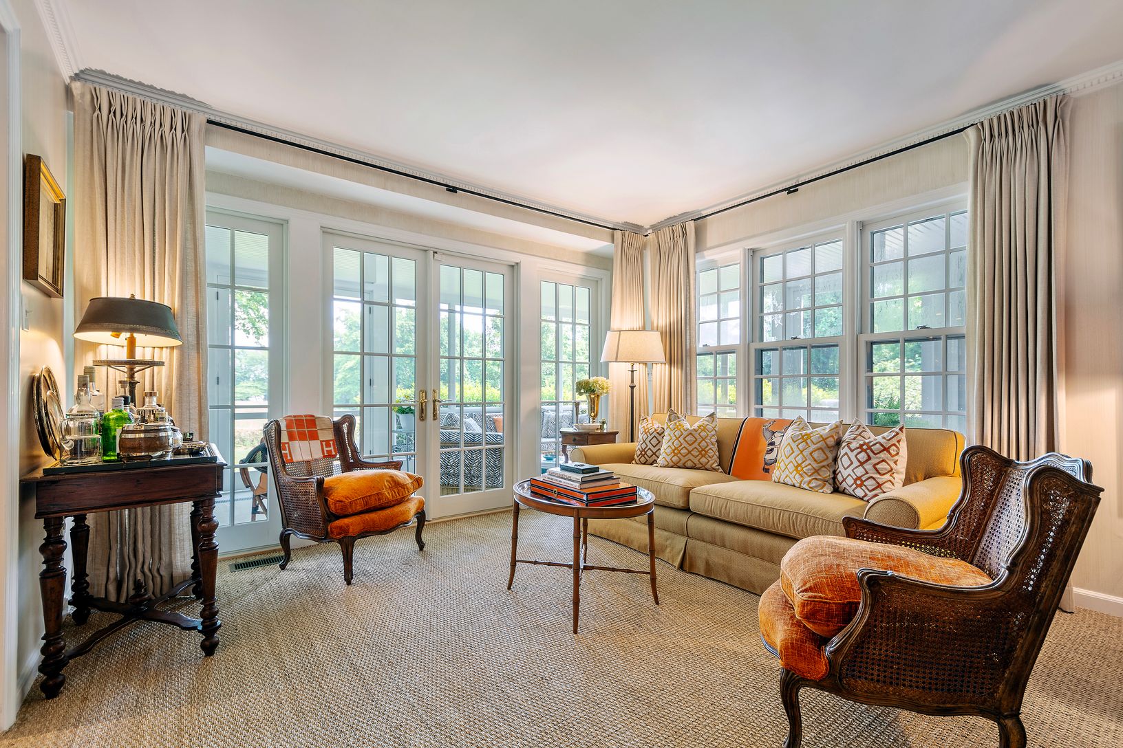 Living room with French doors to screened patio