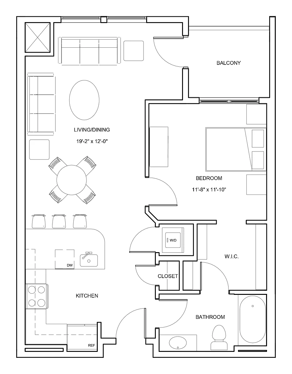 Floor plan 1 Bed/1 Bath-A2-B-Chester