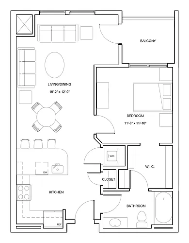 Floor plan 1 Bed/1 Bath-A2-B-Chester